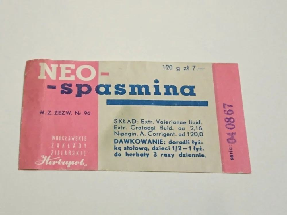 Nowy NEO-SPASMINA. ETYKIETA PRL