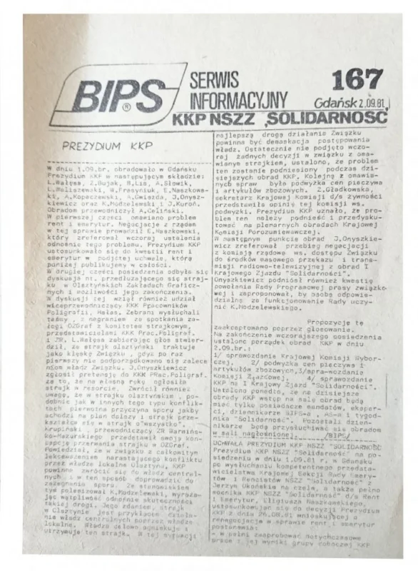 Zniżka BIPS. SERWIS INFORMACYJNY NR 167 2.09.1981