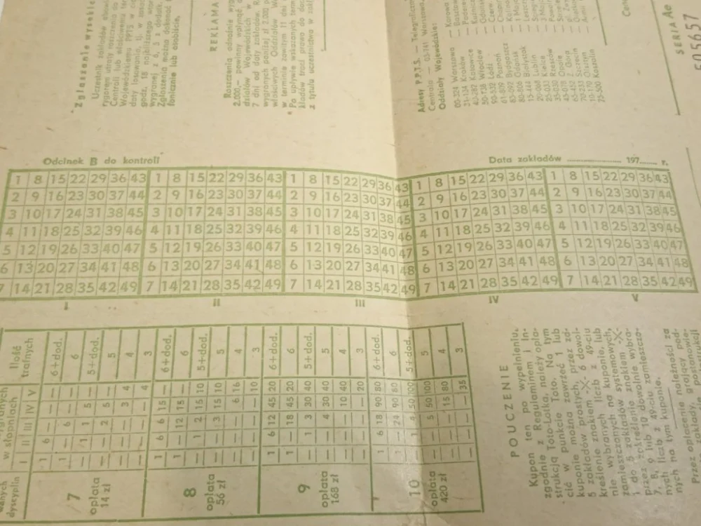 TOTO-LOTEK. KUPON NR 505657 PRL Dodaj do koszyka