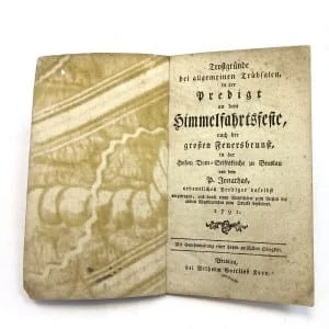 Jonathas John - Trostgr眉nde bei allgemeinen Tr眉bsalen in der Predigt an dem Himmelfahrtsfeste, nach der grossen Feuersbrunst in der Hohan Dom-Stiftskirche zu Breslau / von dem P. Jonathas. Super okazja