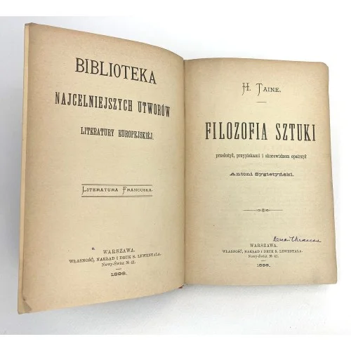 Super okazja Taine Hippolyte - Filozofia sztuki. PODPIS TADEUSZA KRASZEWSKIEGO!